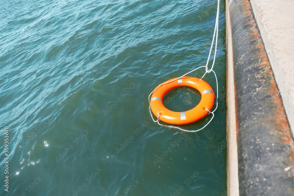 Lifebuoy ring floating on water