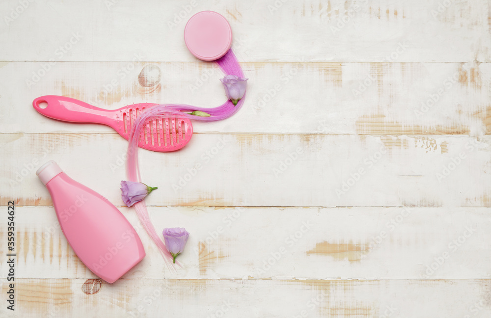 Set for hair treatment on light background