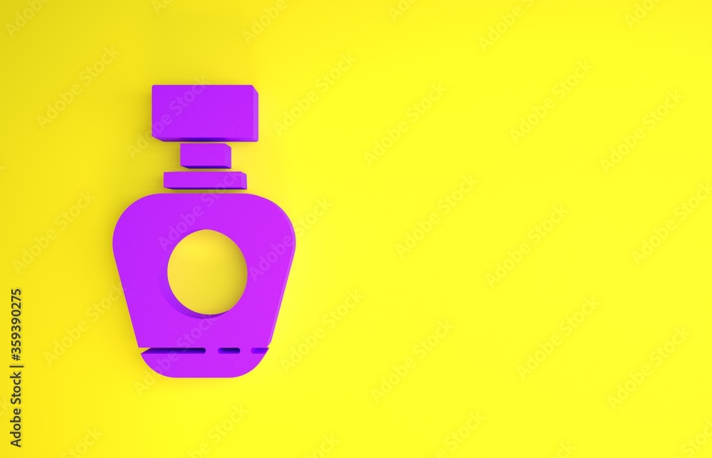 Purple Perfume icon isolated on yellow background. Minimalism concept. 3d illustration 3D render.