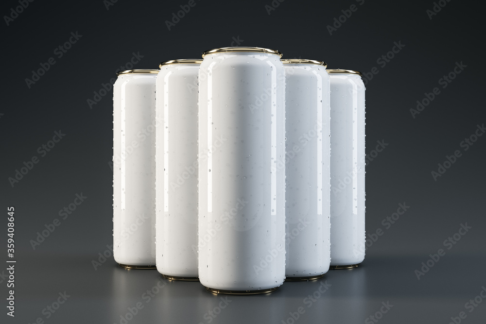 White beverage drink cans with water drops