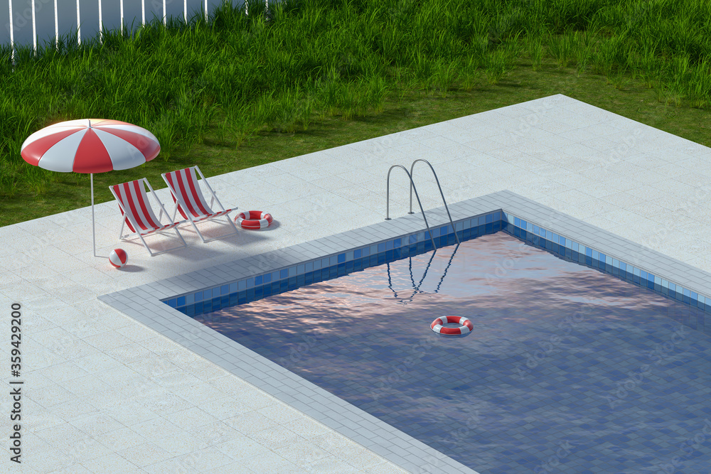 A swimming pool on a clear day, 3d rendering.