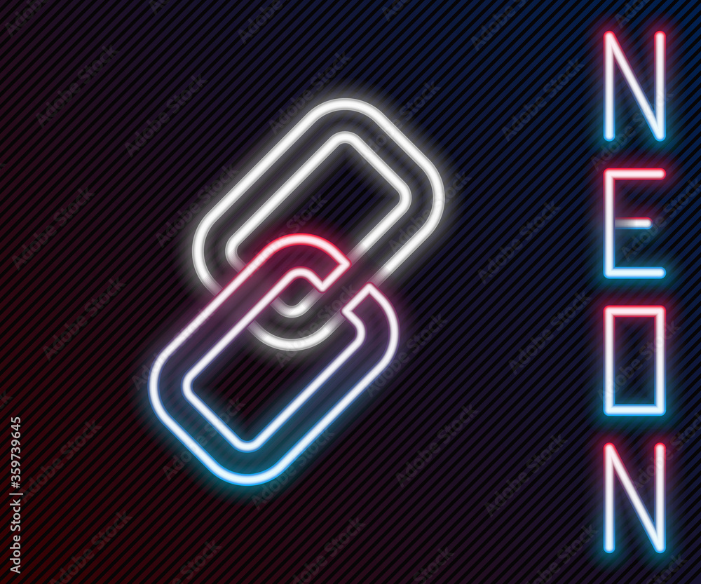 Glowing neon line Chain link icon isolated on black background. Link single. Colorful outline concep