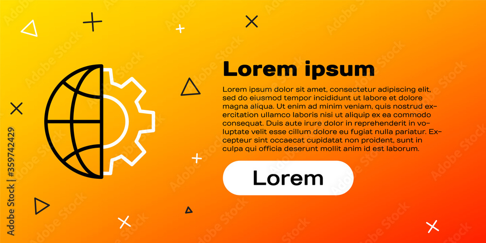 Line Globe of the Earth and gear or cog icon isolated on yellow background. Setting parameters. Glob