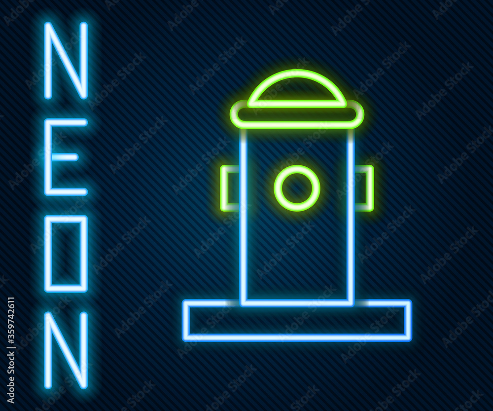 Glowing neon line Fire hydrant icon isolated on black background. Colorful outline concept. Vector I