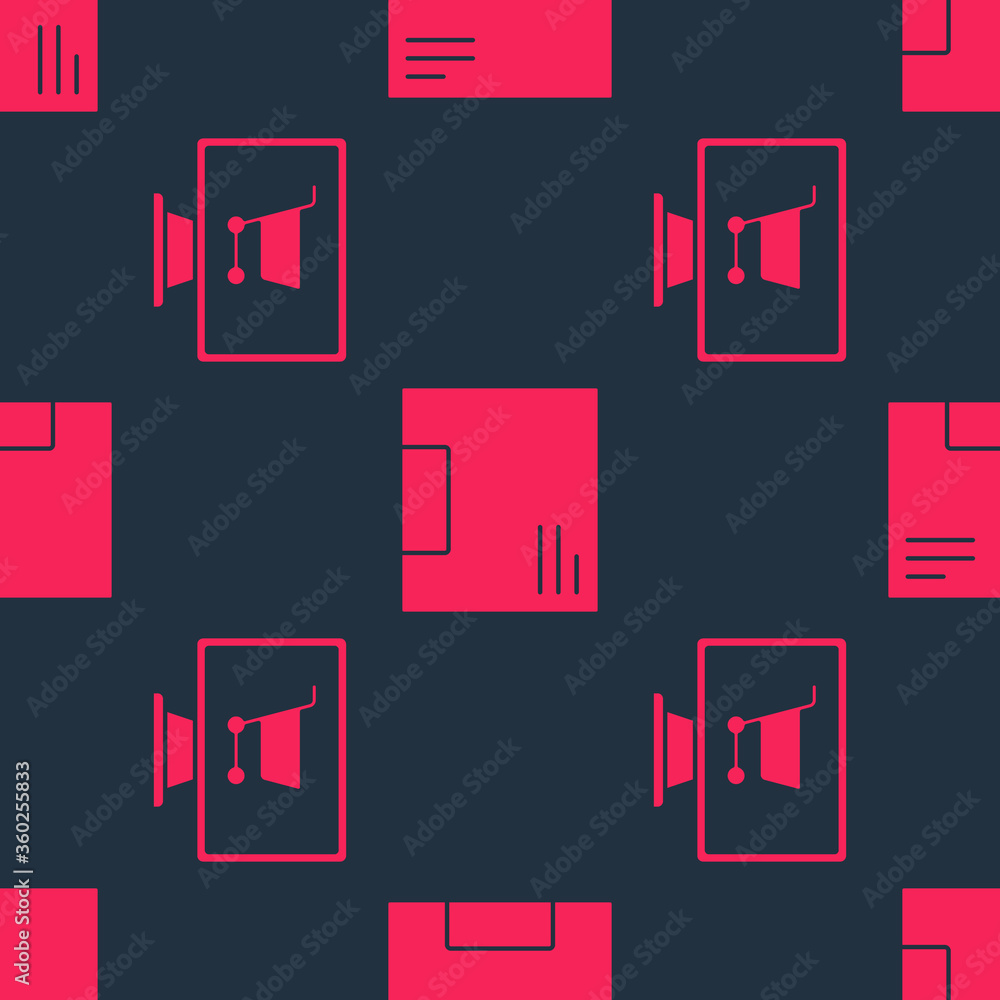 Set Shopping cart on computer and Carton cardboard box on seamless pattern. Vector