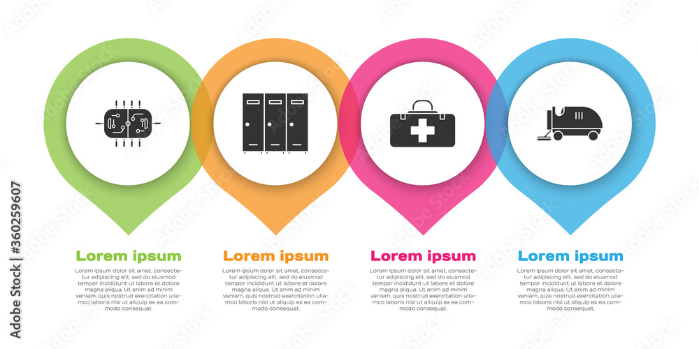 设置冰球桌、储物柜或更衣室、急救箱和冰面重修器。商业信息图te