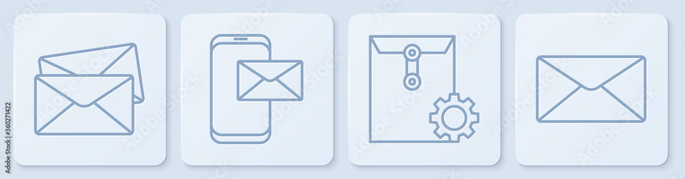 设置行信封，信封设置，移动和信封以及信封。白色方形按钮。矢量
