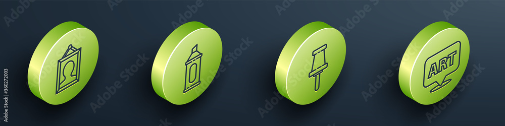 Set Isometric Picture, Marker pen, Push pin and Speech bubble with text art icon. Vector