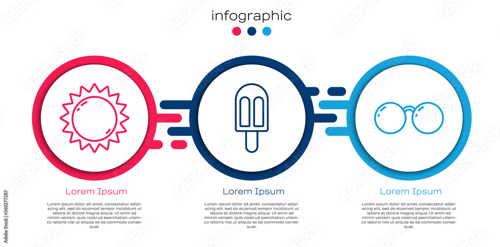 设置行太阳、冰淇淋和眼镜。商业信息图模板。矢量