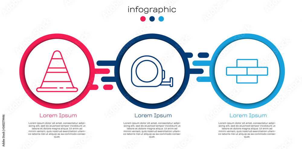 设置线路交通锥，轮盘构造和砖块。商业信息图模板。矢量