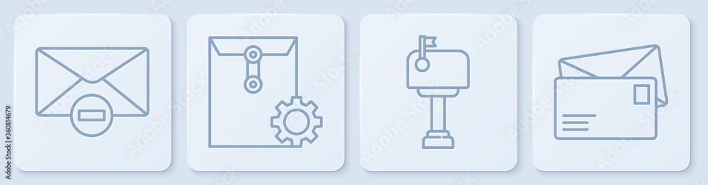设置行删除信封、邮箱、信封设置和信封。白色方形按钮。矢量
