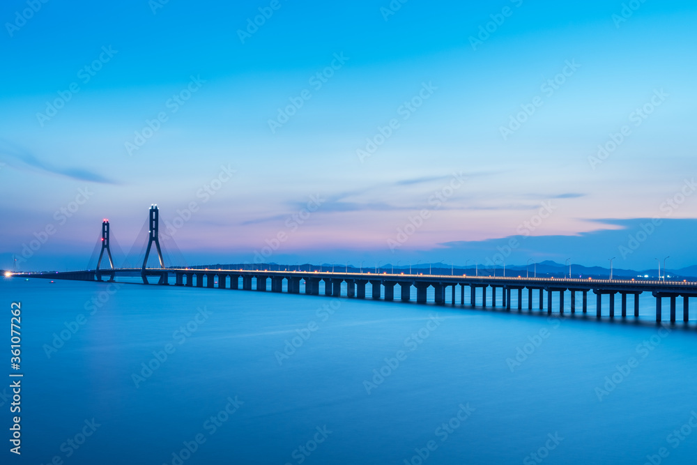 cable-stayed bridge in nightfall