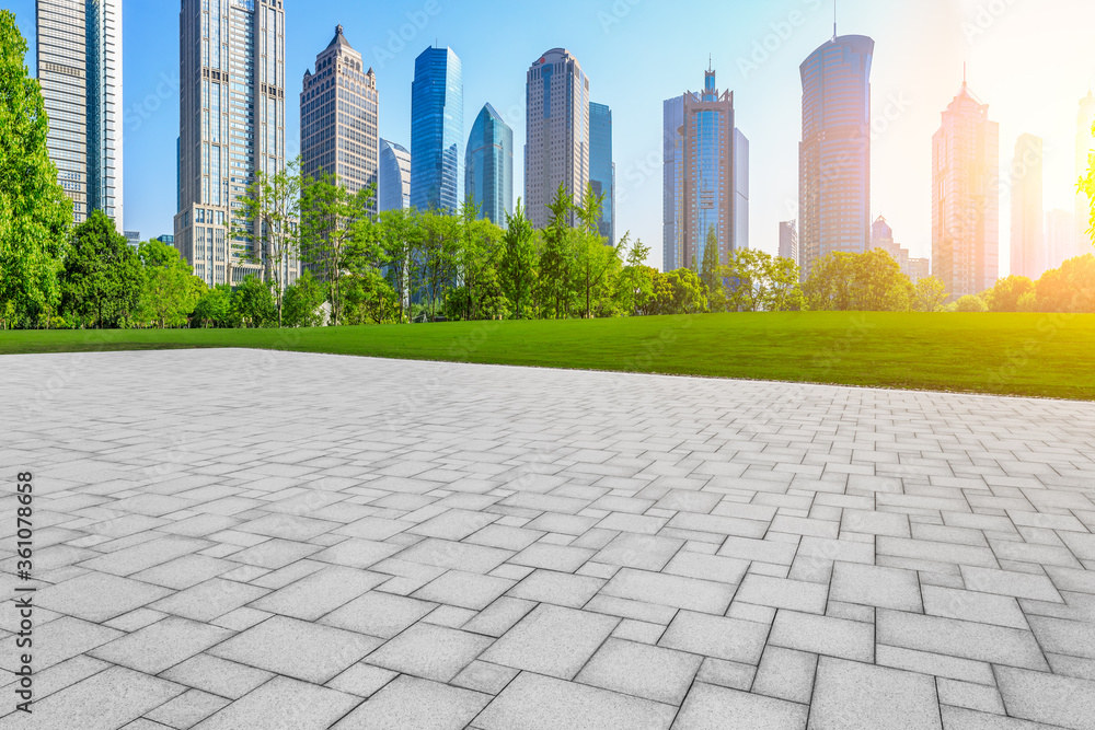 Empty square floor and modern cityscape in Shanghai,China.