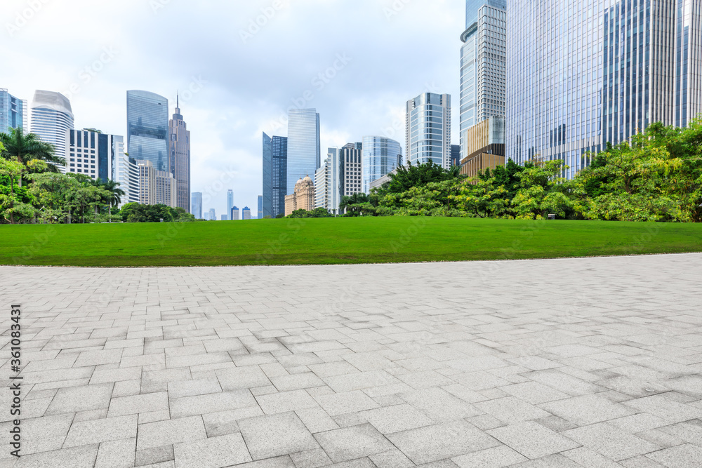 Empty floor and city skyline with buildings in Guangzhou,China.