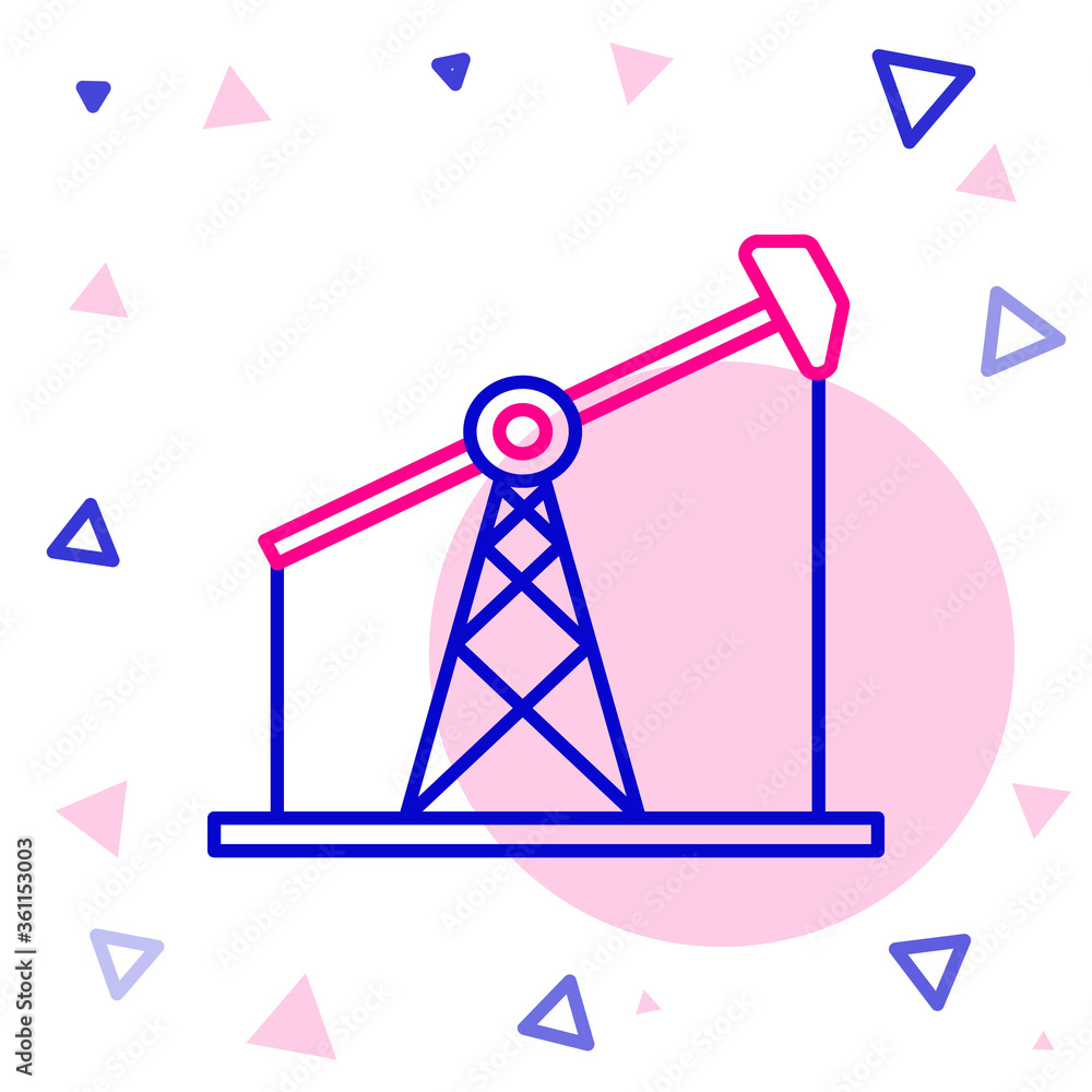 白色背景上隔离的线路油泵或泵千斤顶图标。石油钻机。彩色轮廓概念。Vec