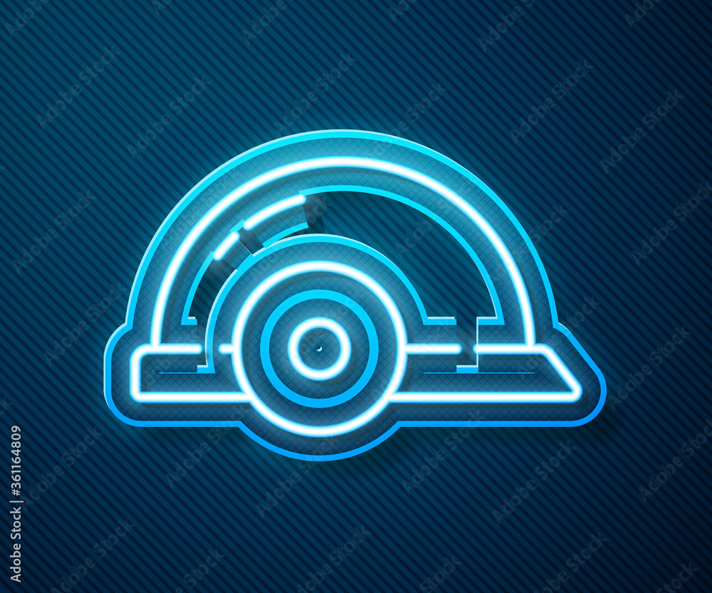 Glowing neon line Worker safety helmet icon isolated on blue background. Vector Illustration.