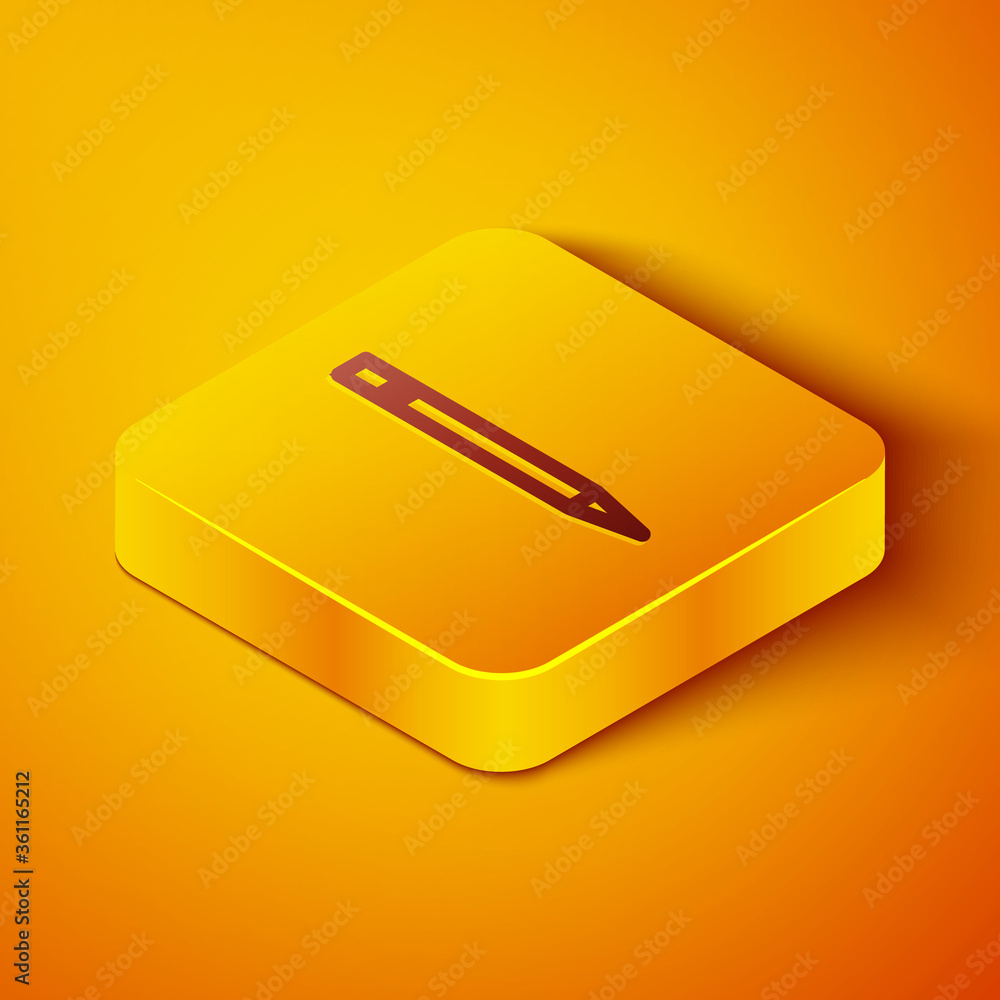 Isometric line Pencil with eraser icon isolated on orange background. Drawing and educational tools.