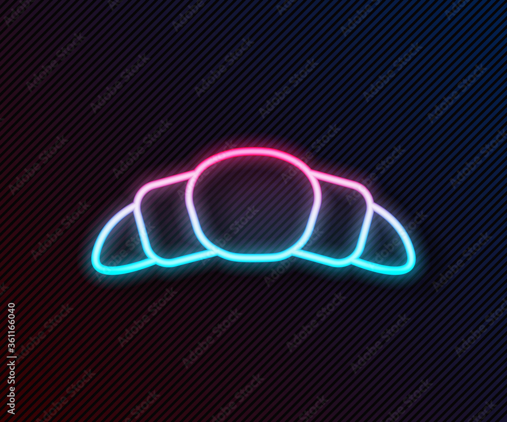 Glowing neon line Croissant icon isolated on black background. Vector Illustration.