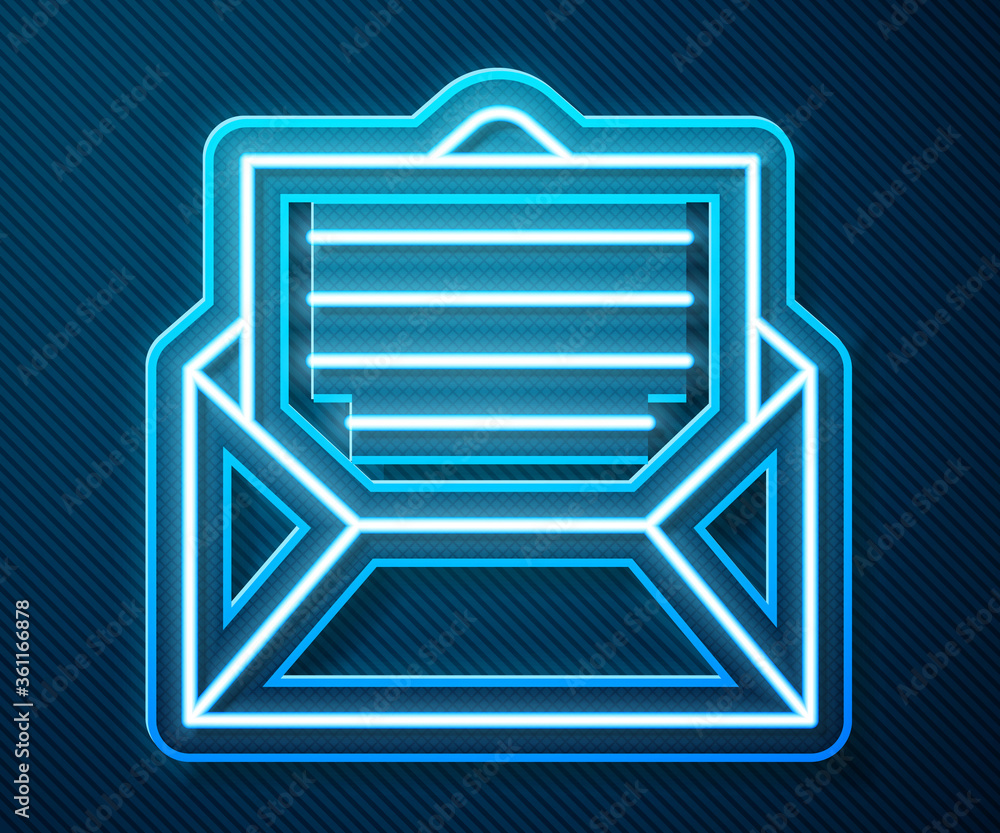 Glowing neon line Envelope icon isolated on blue background. Email message letter symbol. Vector Ill