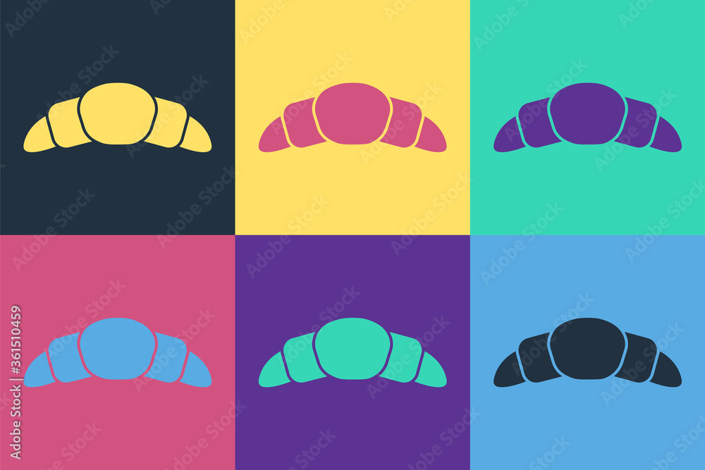 Pop art Croissant icon isolated on color background. Vector Illustration.