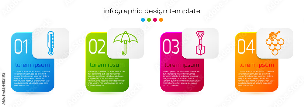 设置气象温度计、雨伞、铲子和葡萄果实。商业信息图模板.V
