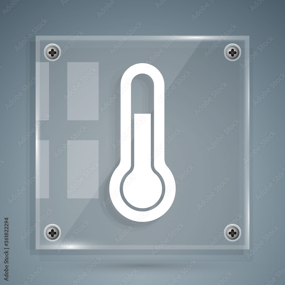 White Meteorology thermometer measuring icon isolated on grey background. Thermometer equipment show