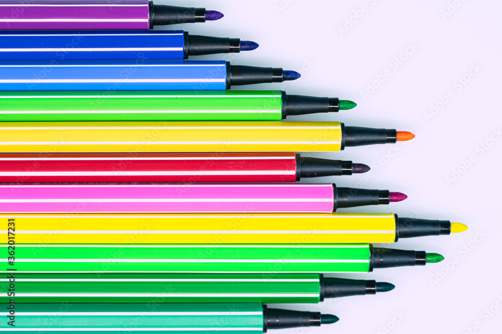 Set of multi-color felt-tip pens isolated.