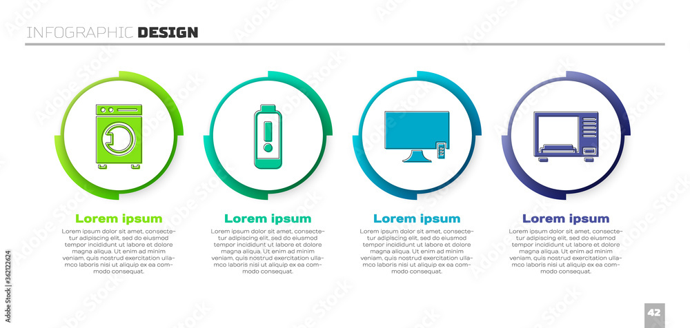 洗衣机、电池电量指示器、智能电视和微波炉。商业信息图templa