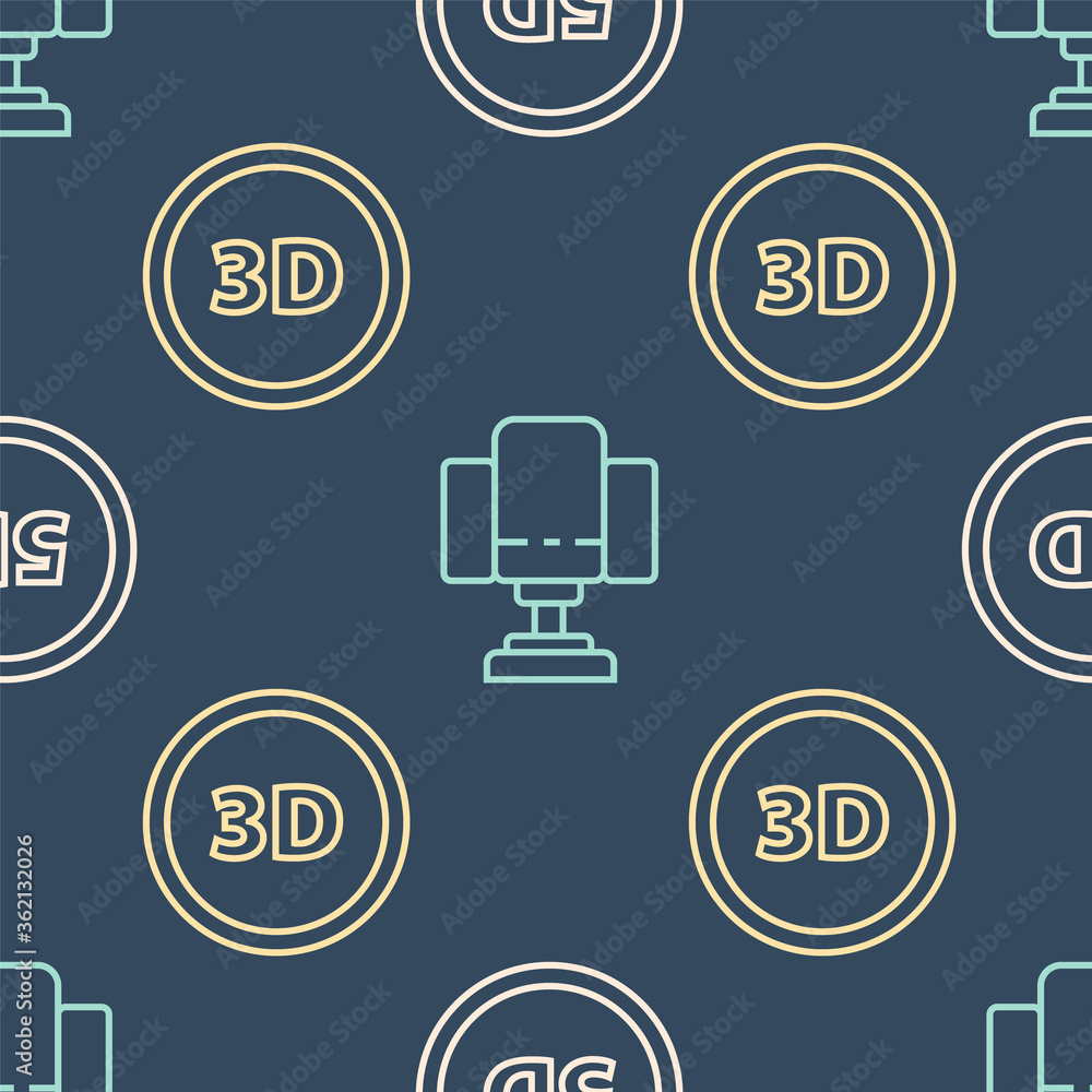 将5d线虚拟现实、3D单词和导演电影椅设置为无缝模式。矢量。