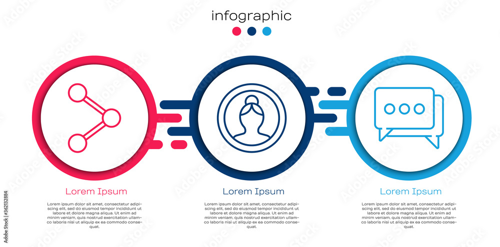 设置行共享，创建帐户屏幕和语音气泡聊天。商业信息图模板。矢量。