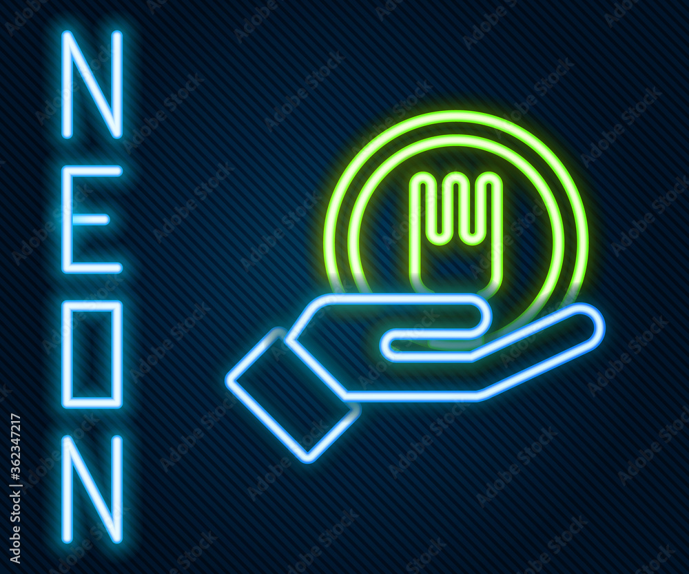 Glowing neon line Online ordering and fast food delivery icon isolated on black background. Colorful