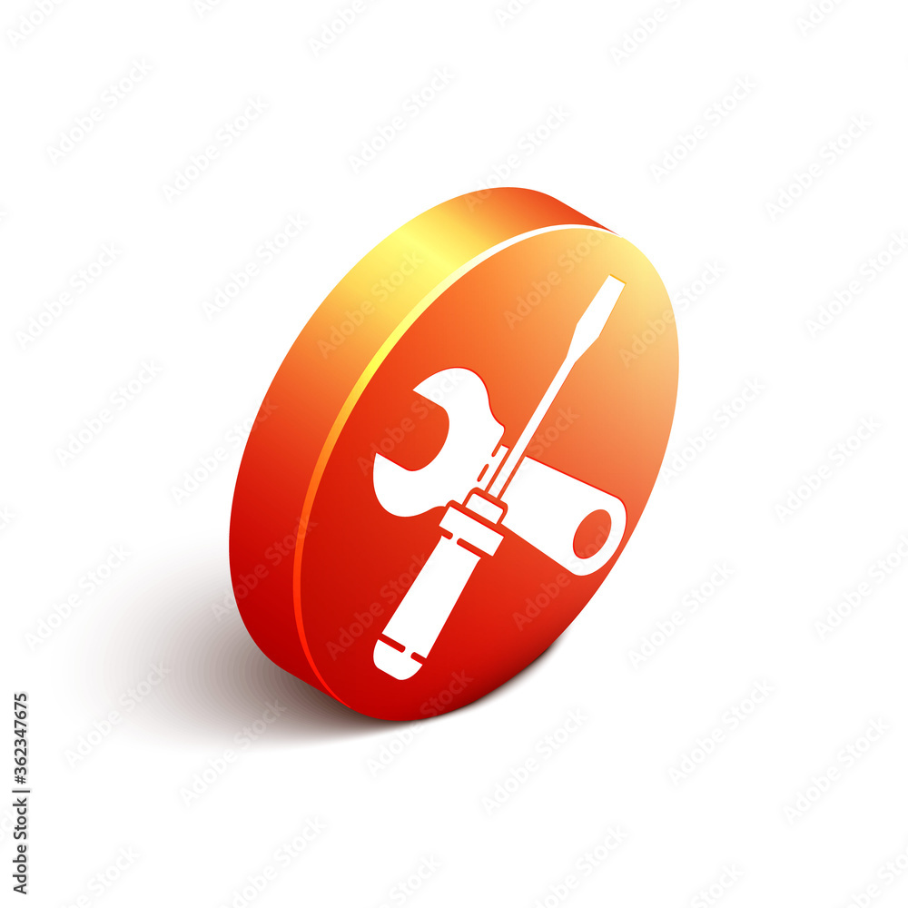 Isometric Screwdriver and wrench spanner tools icon isolated on white background. Service tool symbo