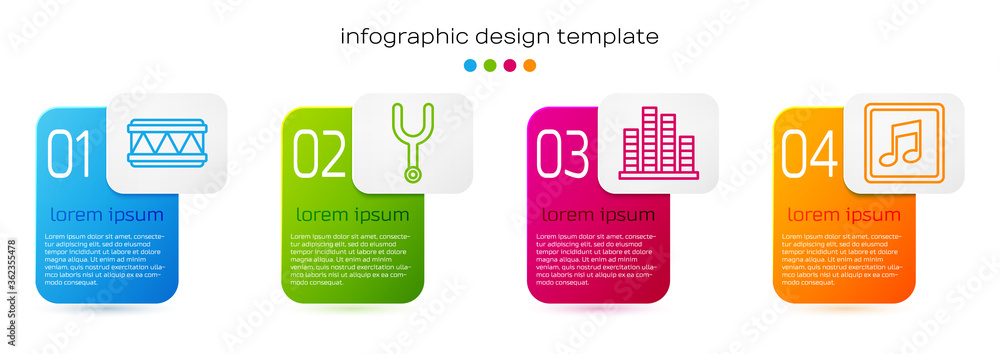 定音鼓，音乐音叉，音乐均衡器和音乐音符，音调。商业信息图templ