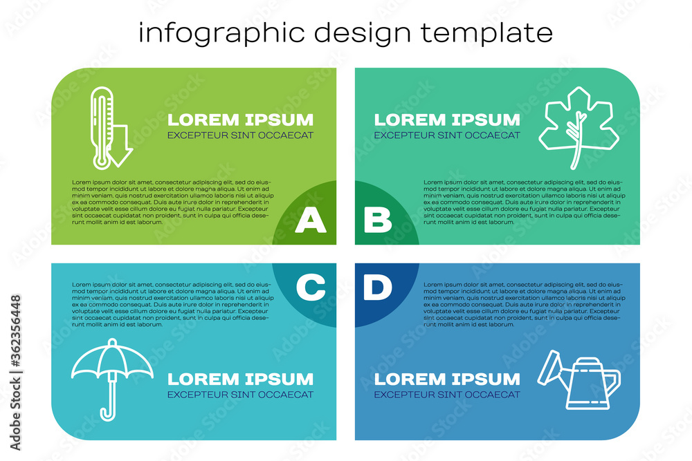 设置雨伞、气象温度计、水桶和树叶。商业信息图te