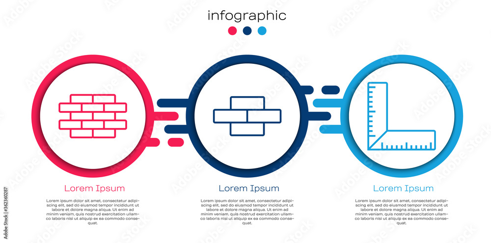 设置线条砖、砖和角尺。商业信息图模板。矢量。