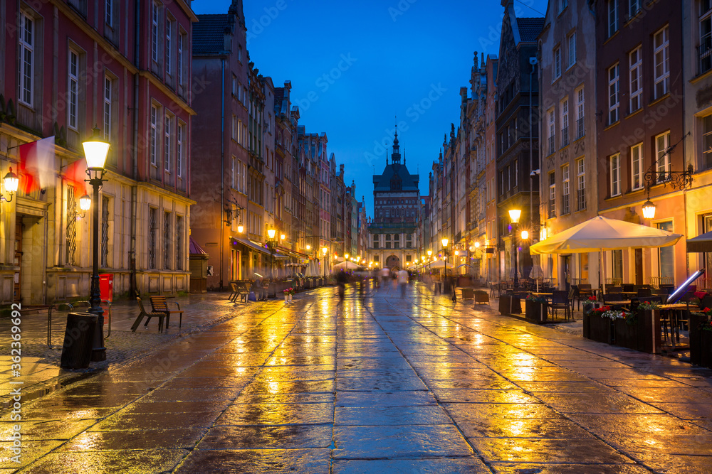 Amazing architectureof the old town in Gdansk at dusk, Poland