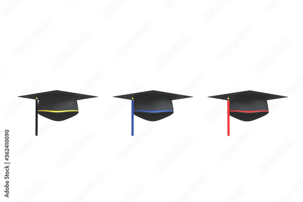 Graduate hat with white background, 3d rendering.