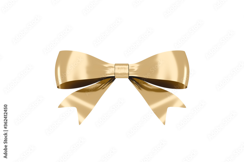 Golden bow-knot with white background, 3d rendering.