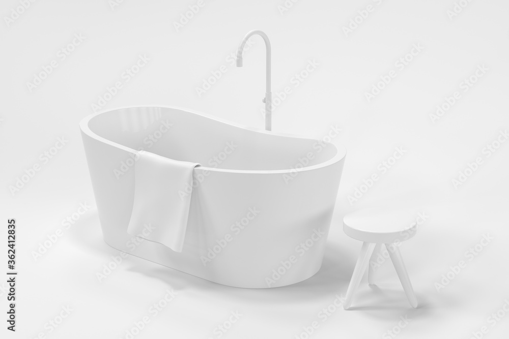 Cartoon bathtub with white background, 3d rendering.