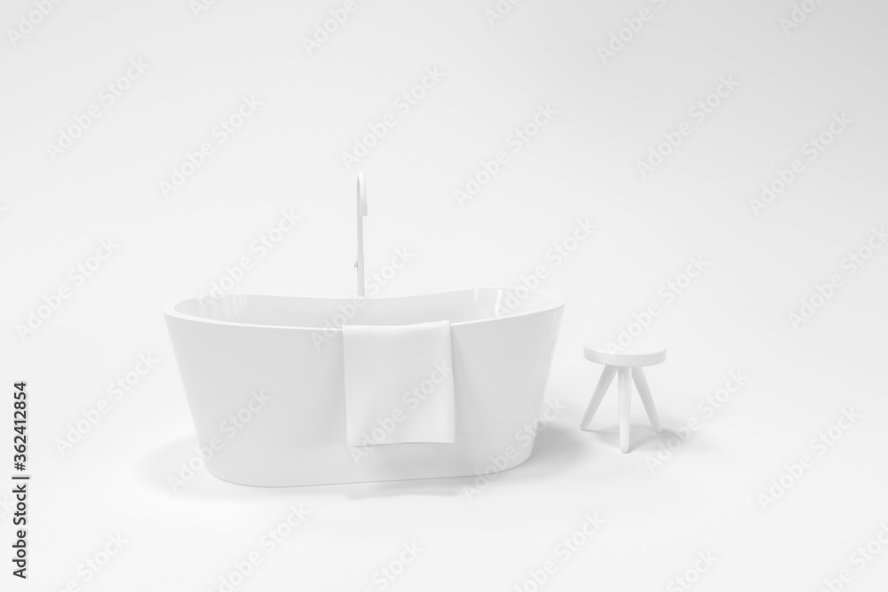 Cartoon bathtub with white background, 3d rendering.