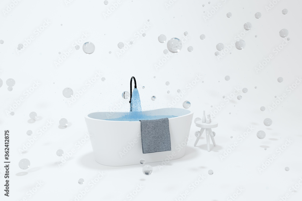 Cartoon bathtub with white background, 3d rendering.