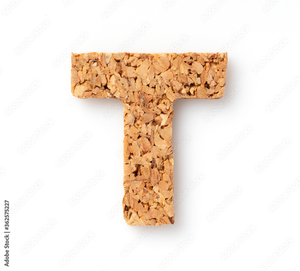 The letter “T on the cork on a white background