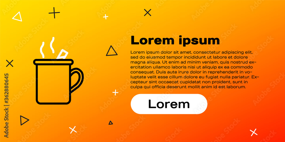 Line Mulled wine with glass of drink and components icon isolated on yellow background.肉桂色