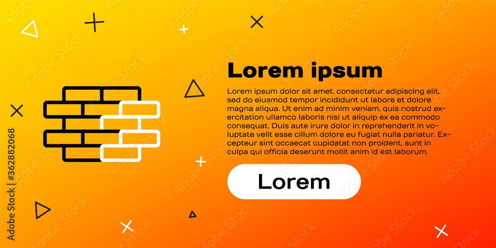 线条砖图标隔离在黄色背景上。彩色轮廓概念。矢量插图。