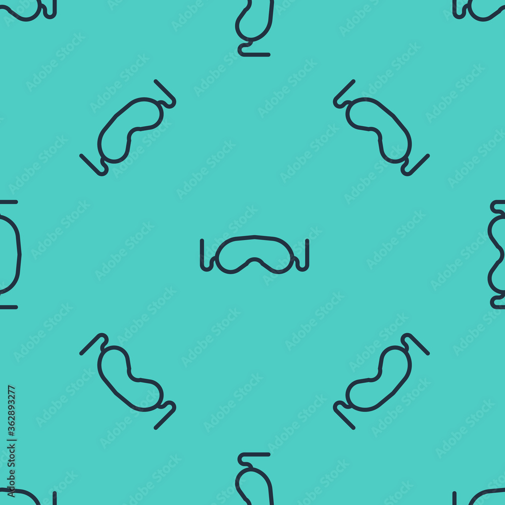 Black line Eye sleep mask icon isolated seamless pattern on green background. Vector Illustration.