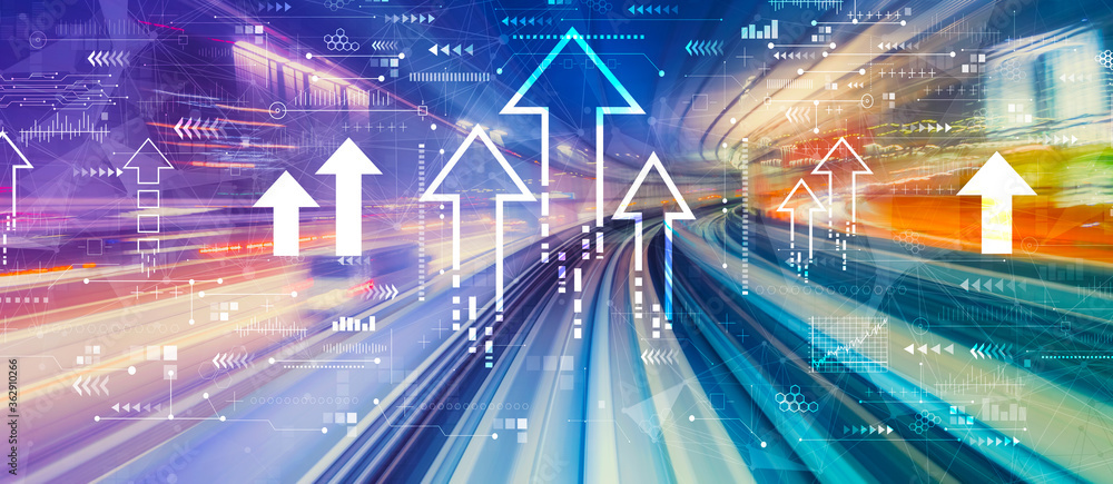 具有抽象高速技术的上升箭头主题POV运动模糊