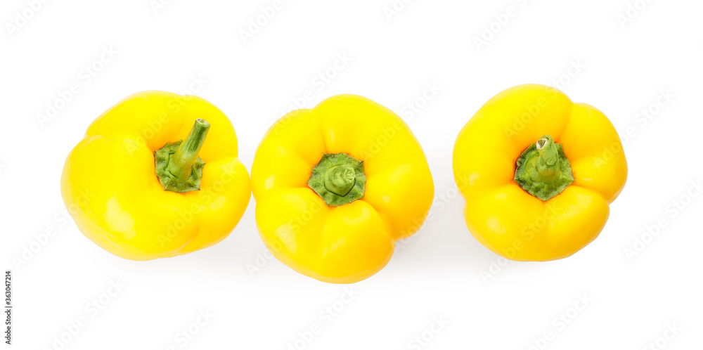 Yellow bell peppers on white background