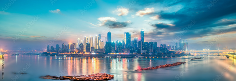 The skyline of night view of Chongqing urban architecture