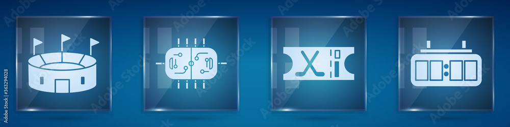 设置冰球体育场、冰球桌、冰球运动门票和冰球机械记分牌。方形玻璃