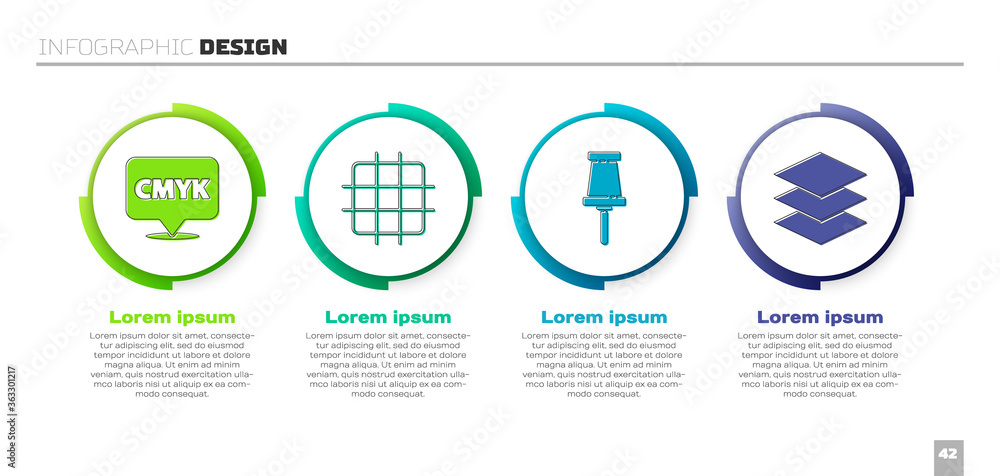 Set Speech bubble with text CMYK, Grid graph paper, Push pin and Layers. Business infographic templa